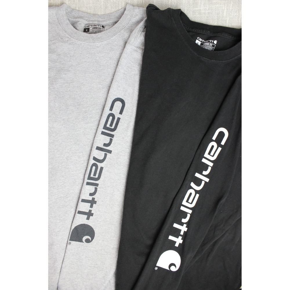 Carhartt Mens Loose Fit Long Sleeve Logo T-Shirt Bundle Black Gray S TK0231-M